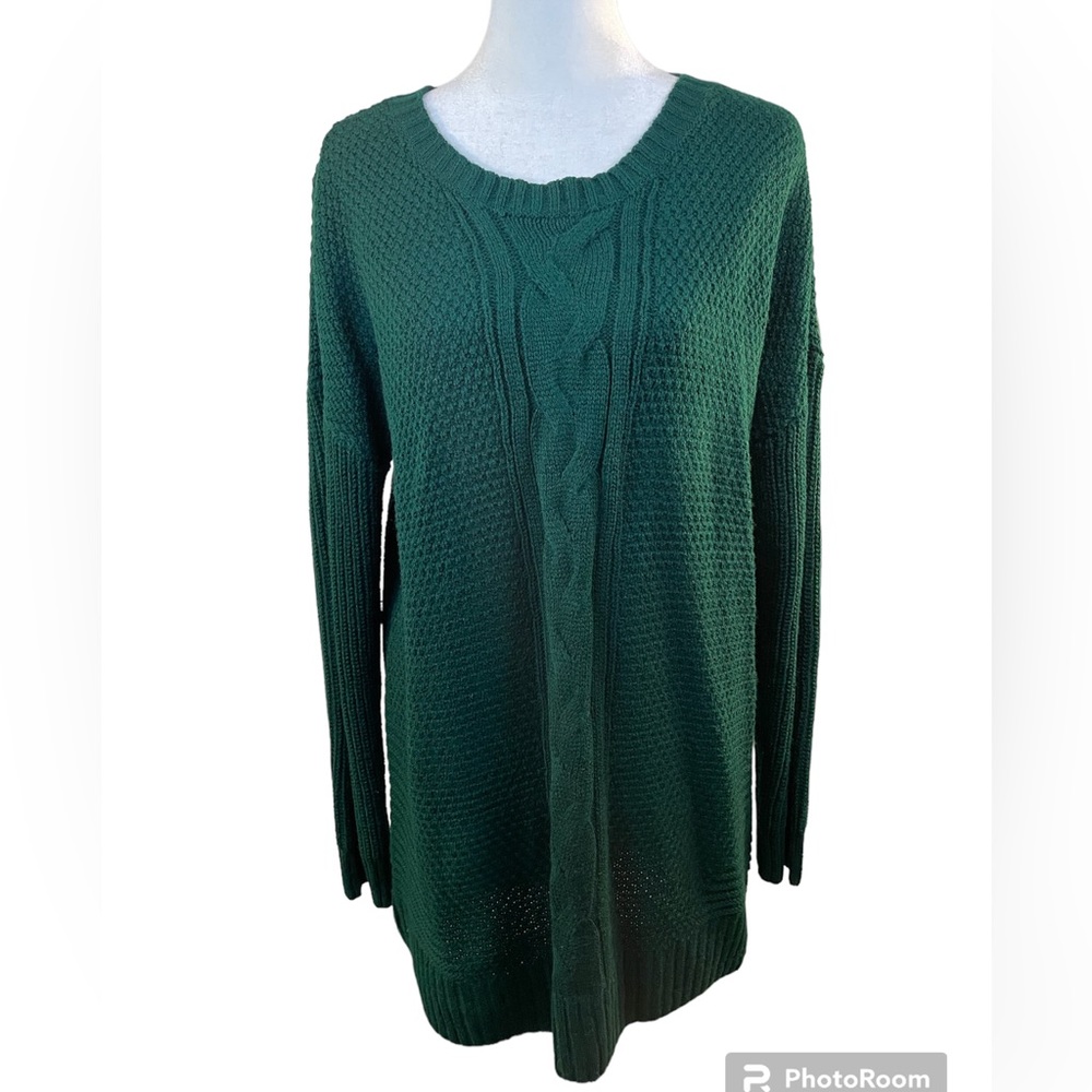 EUC Arizona Green Cable Knit Tunic Sweater. Size L.